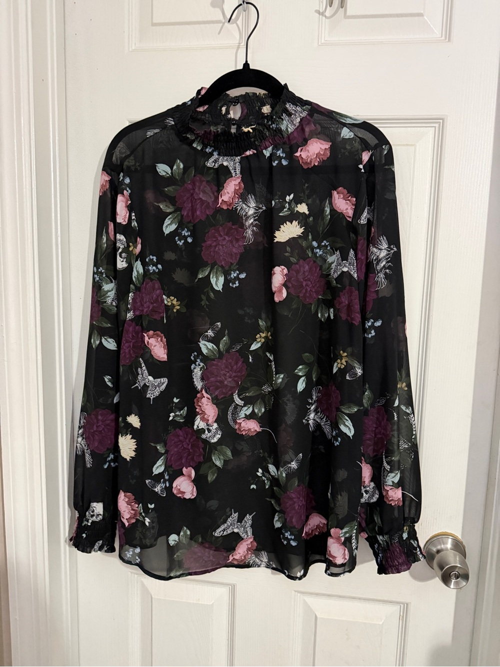 Floral High-Neck Blouse - Black with Pink & Purple Flowers - Torrid